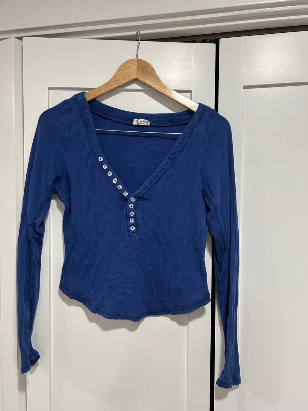 Women’s V-Neck Long Sleeve Button Henley Top - Blue